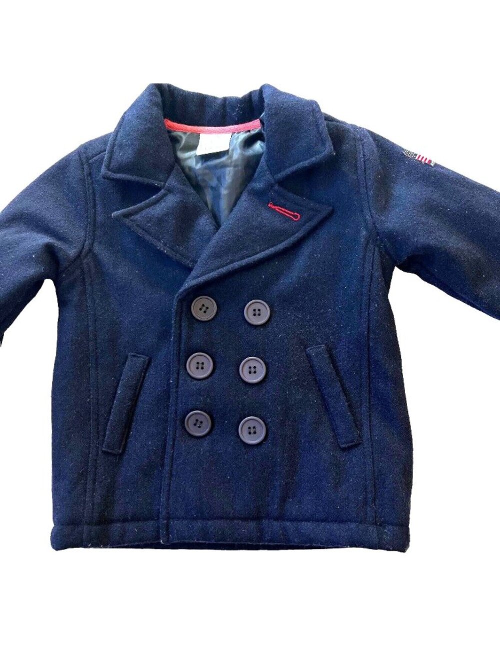 Vtg Toddler Boys Navy Blue Peacoat Jacket Double Breasted Wool Blend 3T Kid